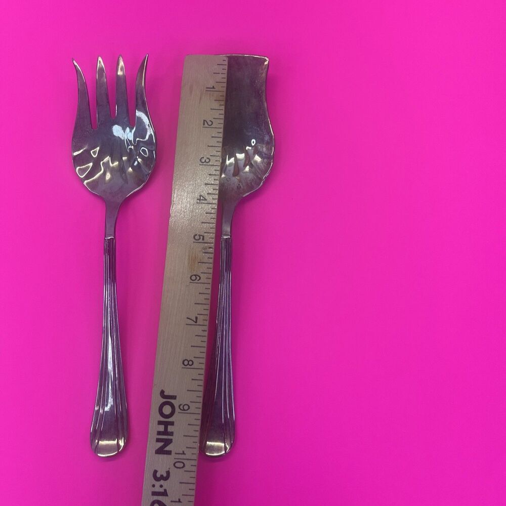 Vintage Silverplate Salad Serving Set Fork & Spoon No Brand Mark Vtg - Picture 9 of 11